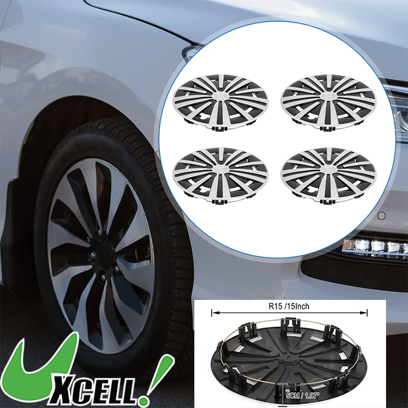 UXCELL 15 inch Wheel Hub Caps Universal Wheel Rim Hub Cover 4 Pcs Vehicle Hub Cap Decorative Wheel Replacement Parts for Car