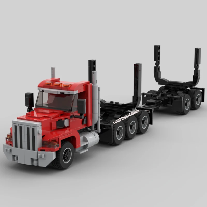 442PCS MOC city Engineering Western Star 49X Log Truck with mule trailer model creative ideas ChildrenToy Gift technology Blocks