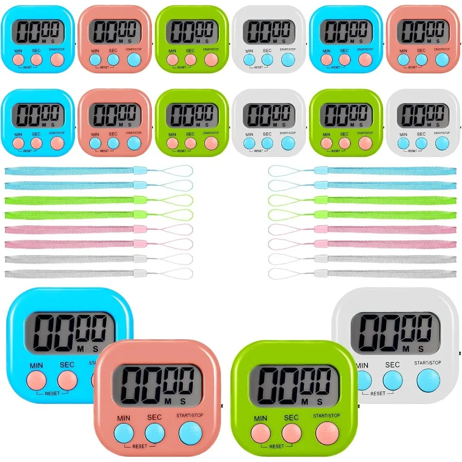 

16-паковок цифровых классных таймеров со шнурками для учителей, студентов и использования на кухне, таймеры обратного отсчета с цветовой кодировкой и громкой сигнализацией