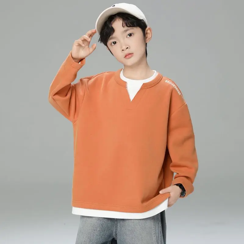 

2025 New Arrival Boys' Crewneck Sweatshirt Spring Autumn Big & Mid Size Kids Loose Fit Long Sleeve Stylish Cool Trendy Top