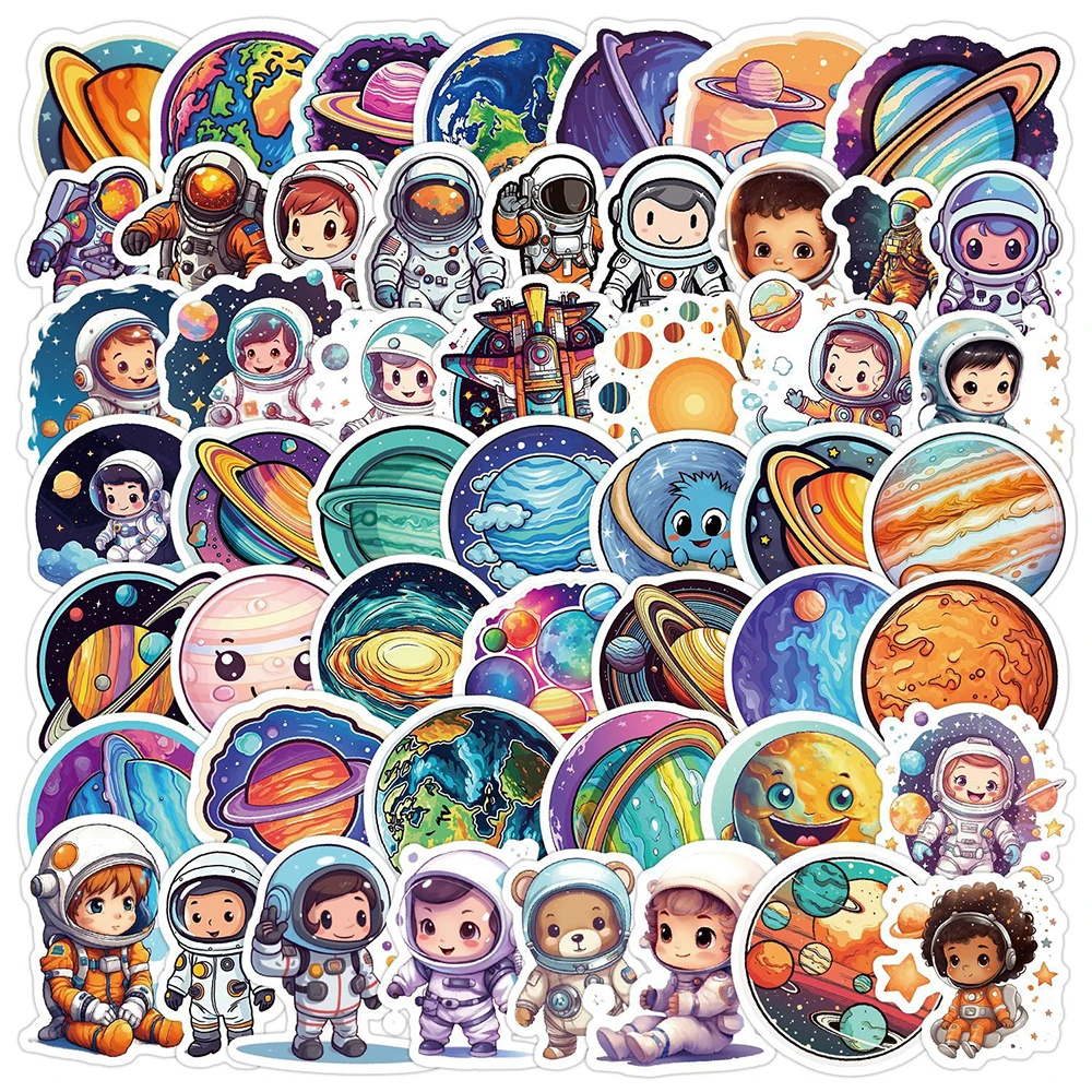 10/30/50pcs Outer Space Astronaut Cartoon Stickers Cute Planet Ship Graffiti Sticker Decals Laptop Water Bottle Phone Motorcycle