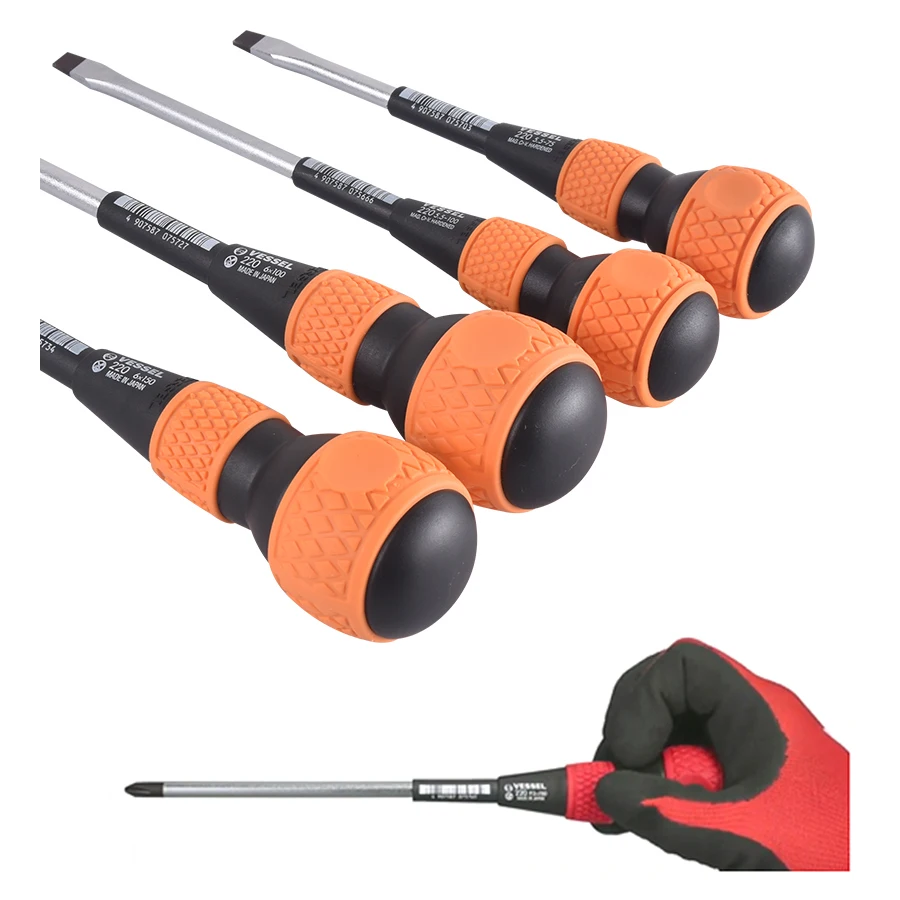 Vessel Ball Grip Screwdriver with High Precision Black Point Tip Japan Tool No.220 Series