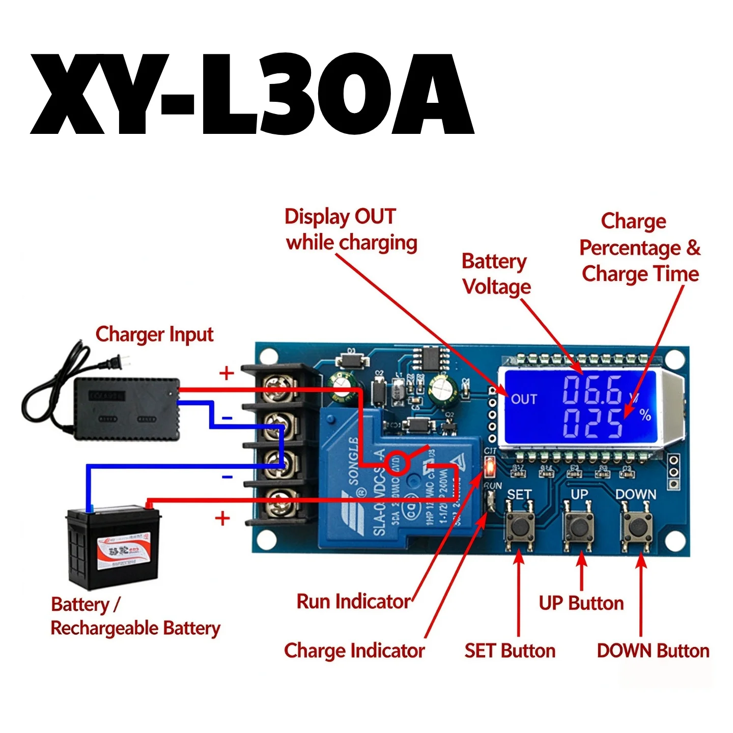 1/3PCS XY-L10A XY-L30A 6-60V Battery Charge Control Module,10A/30A LCD Overcharge Protection Board For Lead Acid Lithium Battery