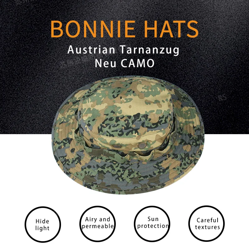 

Австрийская тактическая кепка Tarnanzug Neu Camouflage Bonnie Hat из ткани NYCO 50/50 (рипстоп нейлон/хлопок), соответствующая военным стандартам, с водоотталкивающей и ИК-защитой, для рыбаков