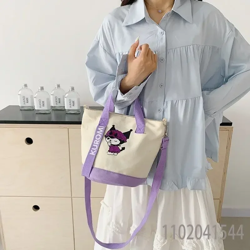 Sanrio Canvas Shoulder Bag Side Bag for Girl Kawaii Hello Kitty Kuromi Printing Toddler Handbag Portable Lightweight