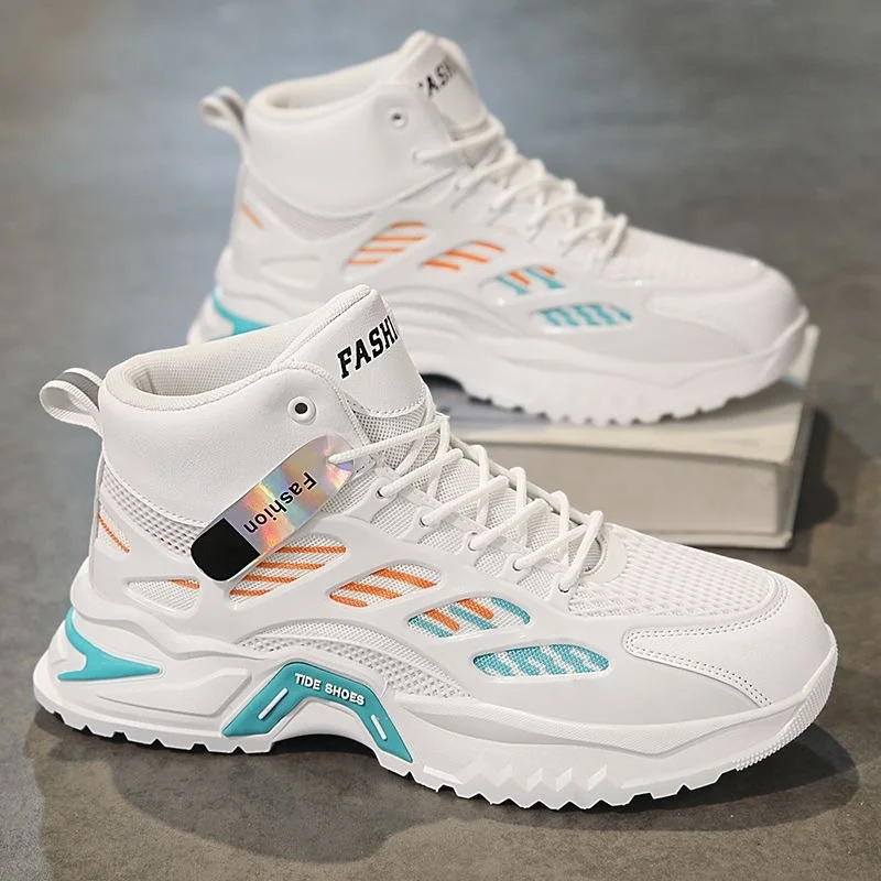 Men's Fashion Outdoor Breathable High-Top Shoes Thick Bottom Mesh Sporty Casual Shoes New Model Comfortable Footwear