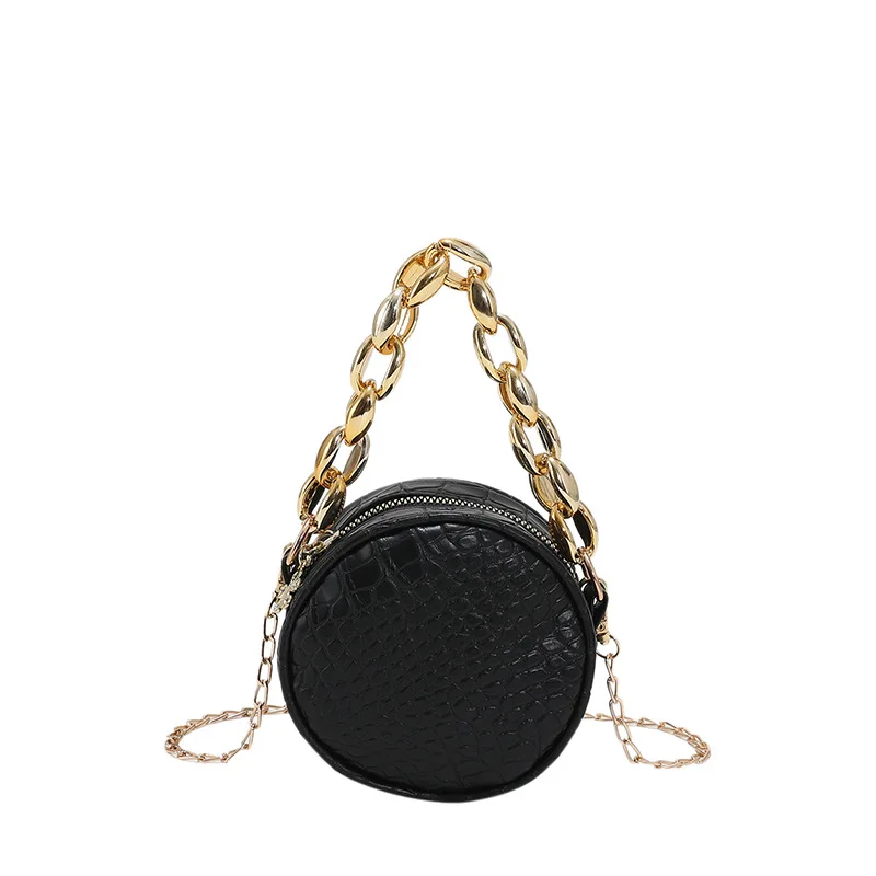 Crocodile Pattern Small Round Bag Mini Handbag 2022 New One-shoulder Diagonal Bag Chain Women\'s Bag Fashion Lipstick Bag