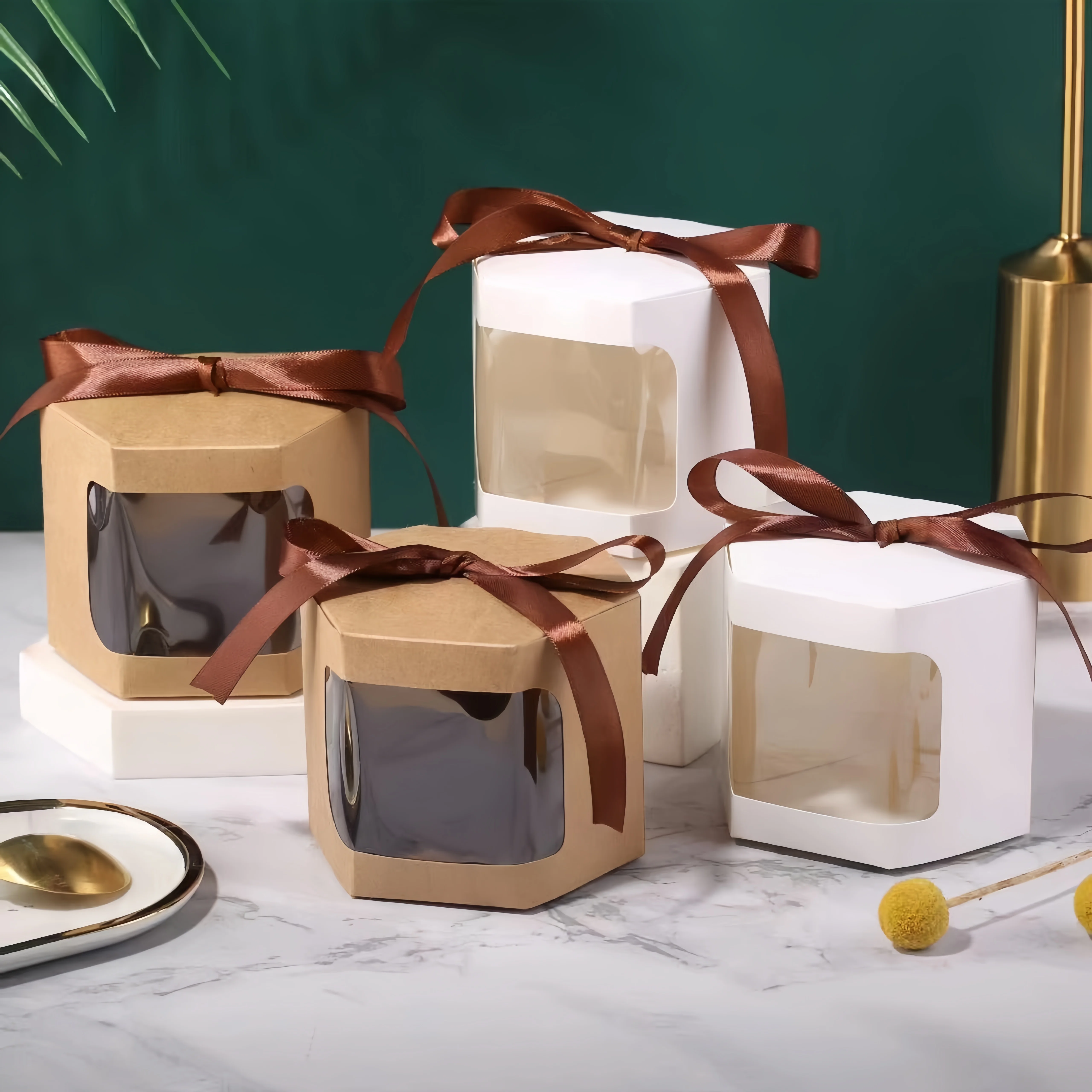 6/12/30 Stück Kraftpapier-Band-Schachtel für Süßigkeiten und Kekse mit transparentem Fenster, handgefertigte Geschenkverpackung, Geschenkbox für Hochzeiten und Partys – Detail 1
