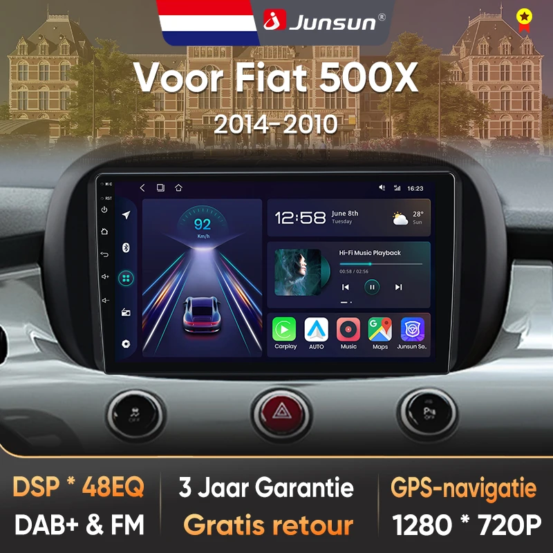 Image of Junsun Kabelloses CarPlay für Fiat 500X 2014-2020 Android Autoradio mit GPS 8-Kern DSP RDS BT Lokal Niederländisch