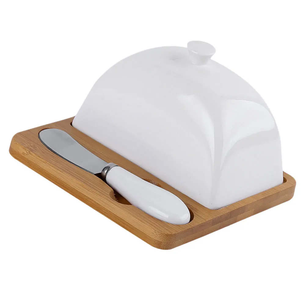 

1 set 1 Set Butter Plate With Lid Ceramic Dish Thickened Rust Resistant For Household Storage Tableware Kitchen Butter Container