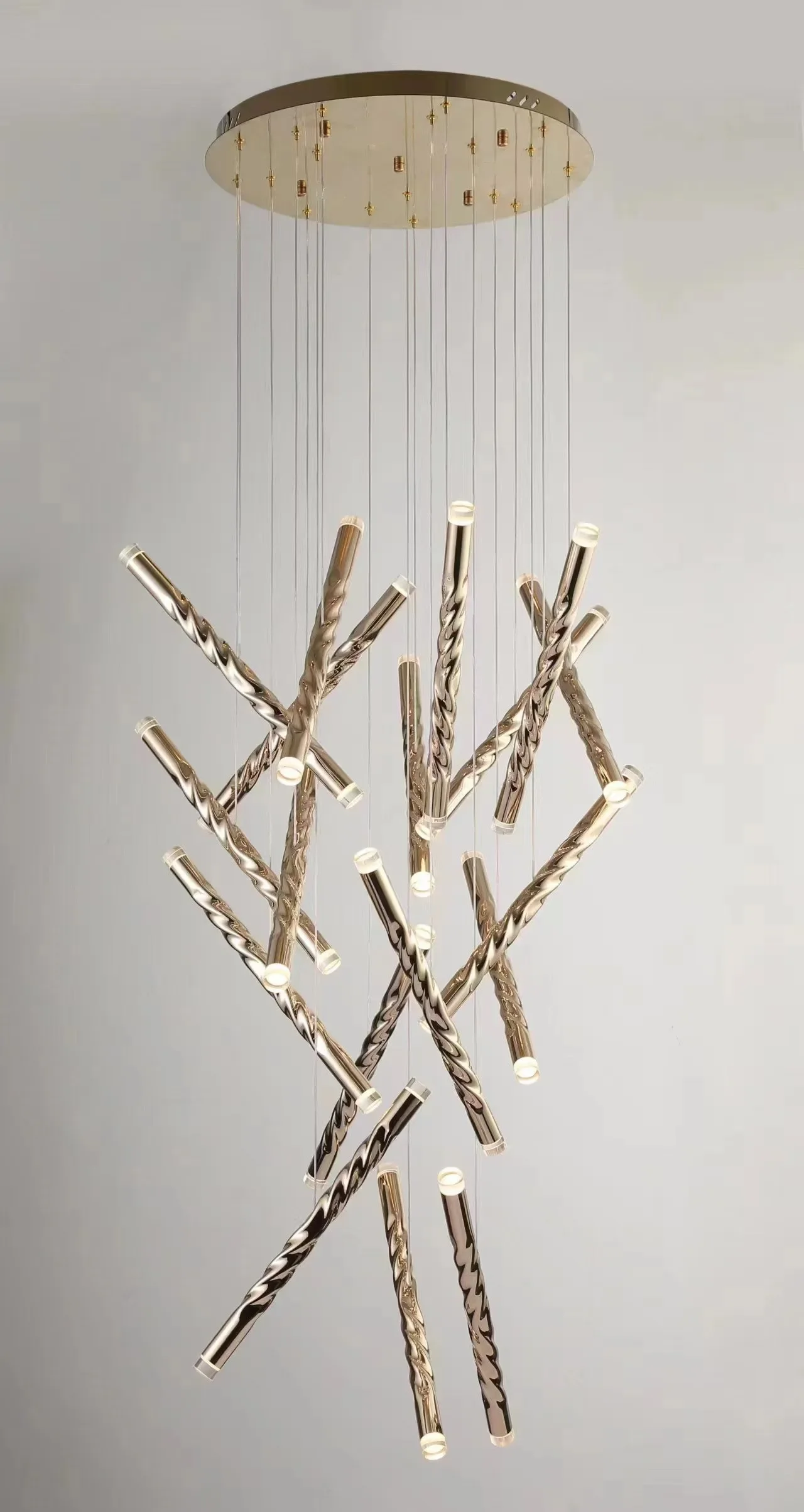 Modern LED Creative Gold Round Tube Design Droplight Duplex Penthouse Staircase Hanging Light Home Interior Lighting Decoration