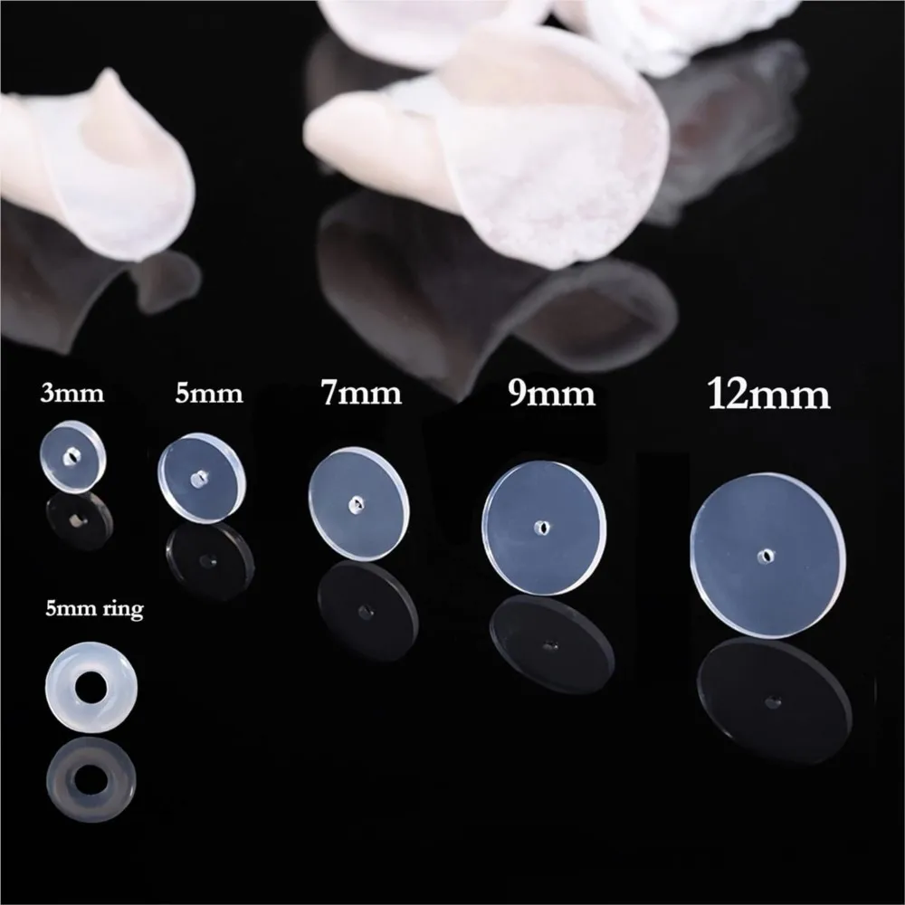 50pcs 3/5/7/9/12 mm Clear Silicone Earrings Backs Ring Stopper Earlobe Support Patches for Healing Non Pull Piercing Discs