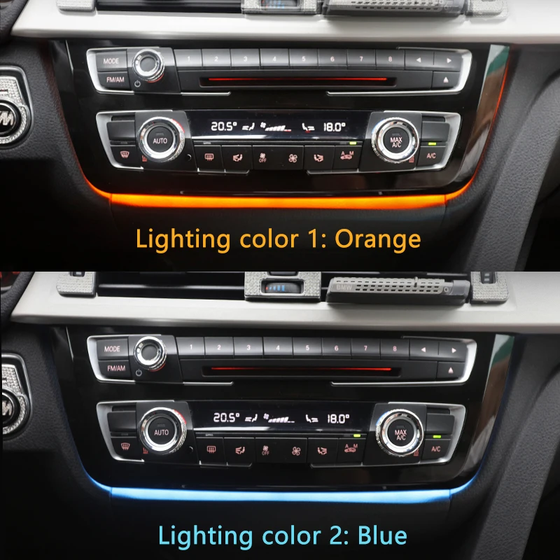 Lumière de console centrale de tableau de bord à LED, garniture radio, éclairage du panneau AC bleu et orange, escales pour BMW Série 3 et 4, F30,