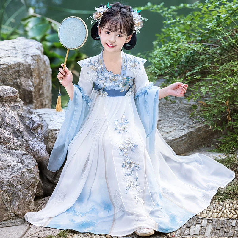 

Gilrs Traditional Chinese Floral Embroider Hanfu Dress 2025 New Kids Ancient Perform Dance Costume Princess Child Birthday Gift