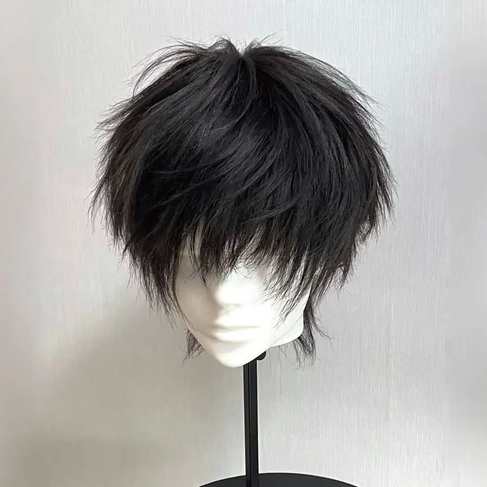 Messy Layered Men's Short Wig Korean-style Elastic Lace Cap Synthetic Hair Wig Universal Adjustable Full Cap Hairpiece