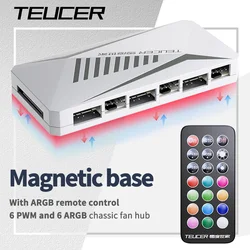 TEUCER LP-6P ARGB Remote Control 6 Way Splitter 4Pin PWM Cooling Fan Hub for Computer PC Case Chassis Radiator SATA Power Supply