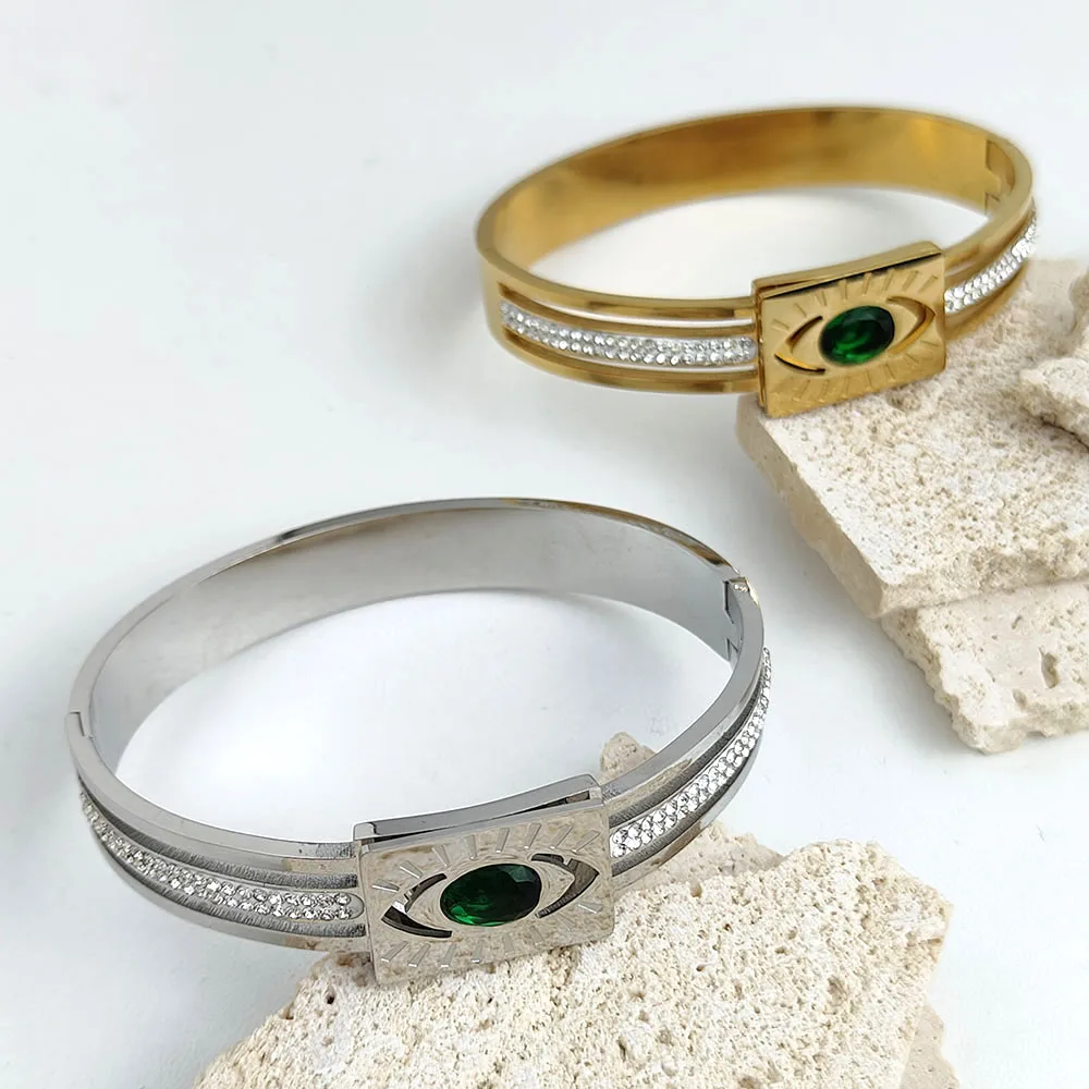 

New Devil's Eye Emerald Stainless Steel Gold Plated 18K Bracelet, High Quality Waterproof Silver Jewelry, Gift for Couples