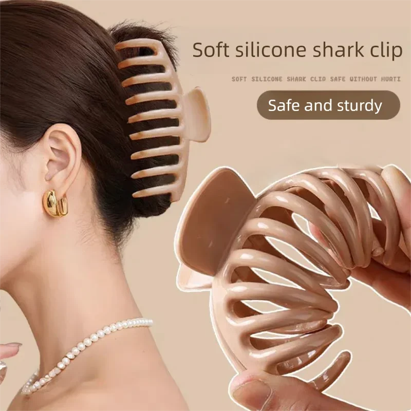 

2pc New Large Soft Silicone Big Shark Clip Hair Claw Clips for Women Girls Retro Simple Hair Accessories Headwear Ornament