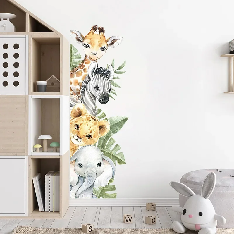 Boho Cartoon African Animal Giraffe Elephant Watercolor Wall Sticker Vinyl Baby Nursery Art Decals Kids Room Home Decoration