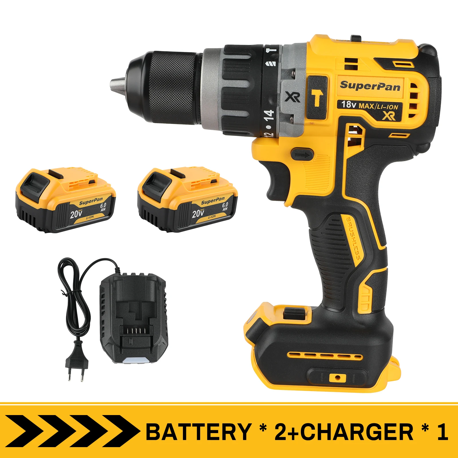 Perceuse à percussion sans fil Superpan DCD796, perceuse compacte sans balais, rechargeable, portable, 20V, 2 batteries, outils électriques