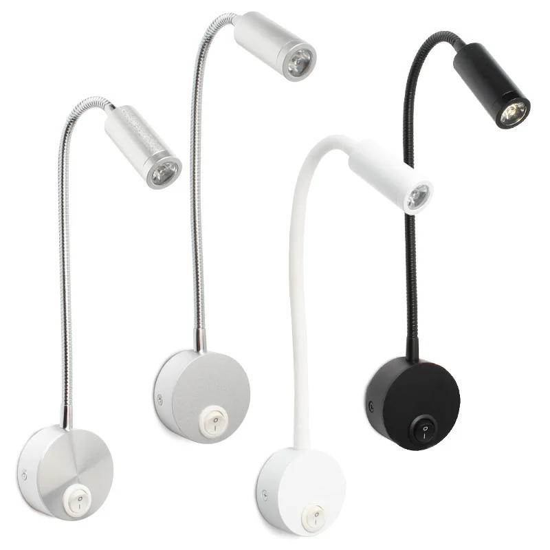 

Bedside Reading Lamp Variable bending 3W LED Book Lamp Warm White wall Night light 90-260V fixtures Spot LED Cord