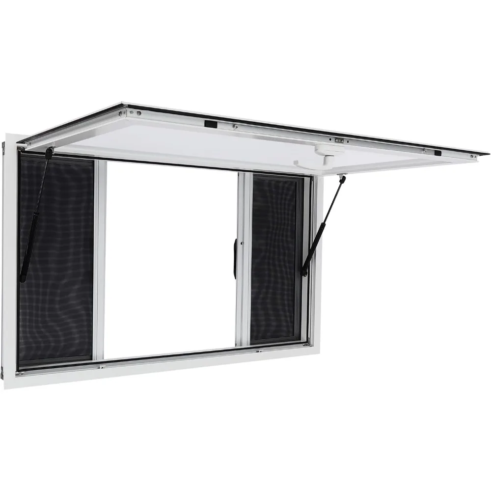 

Concession Window for Food Truck,Aluminum Alloy Food Stand Trailer Serving Window with 4 Horizontal Sliding Screen Windows & Awn