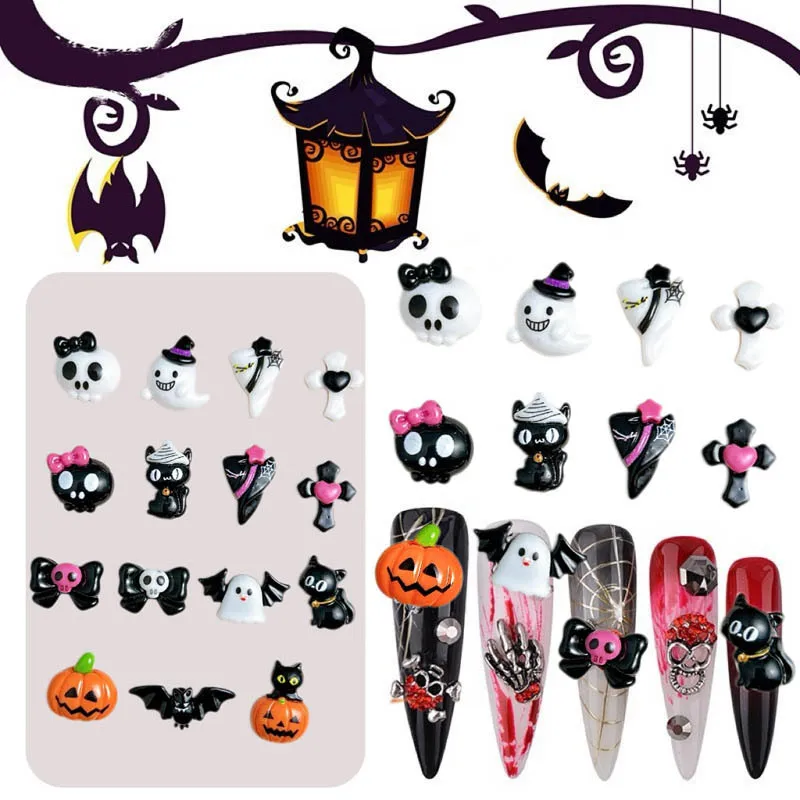Halloween Nail Art Harz Charms gemischt süße Geist Kürbis Cartoon Nail Art Zubehör für DIY neue Nägel Salon Dekorationen Design