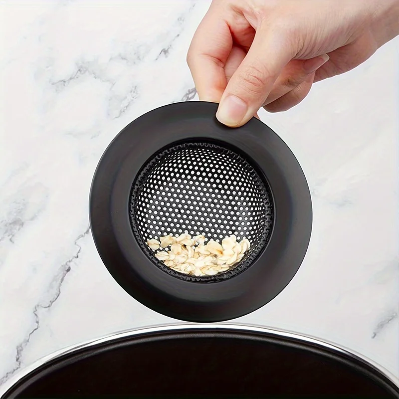 Stainless steel kitchen sink filter with pure black mesh design for efficient drainage and residue filtration