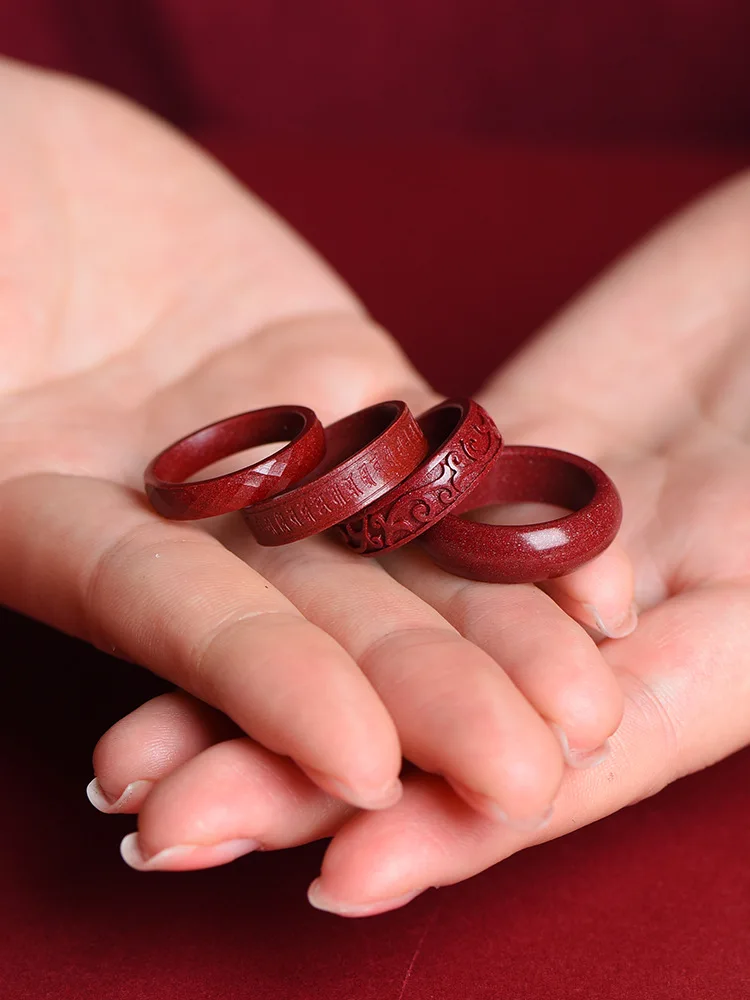 

Natural 100% Real Red Cinnabar Jade Rings Hollow Out Cloud Pattern Jewelry Band Ring Jade Stones for Men Jewellery Mens Rings