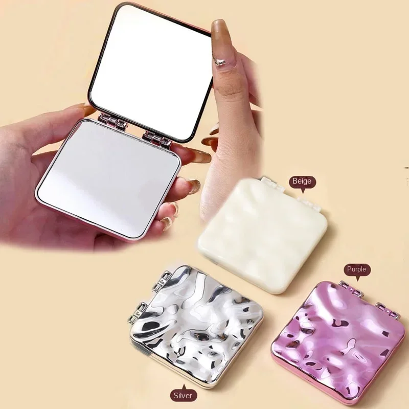 Foldable Plating Makeup Mirror Mini Square Makeup Vanity Portable Hand Mirrors Double-sided Compact Pocket Mirror