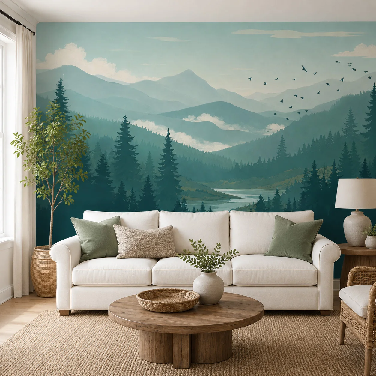Custom Misty Mountain Forest Wallpaper Mural Blue Green Landscape Nature Wall Decor Living Room Non Self Adhesive