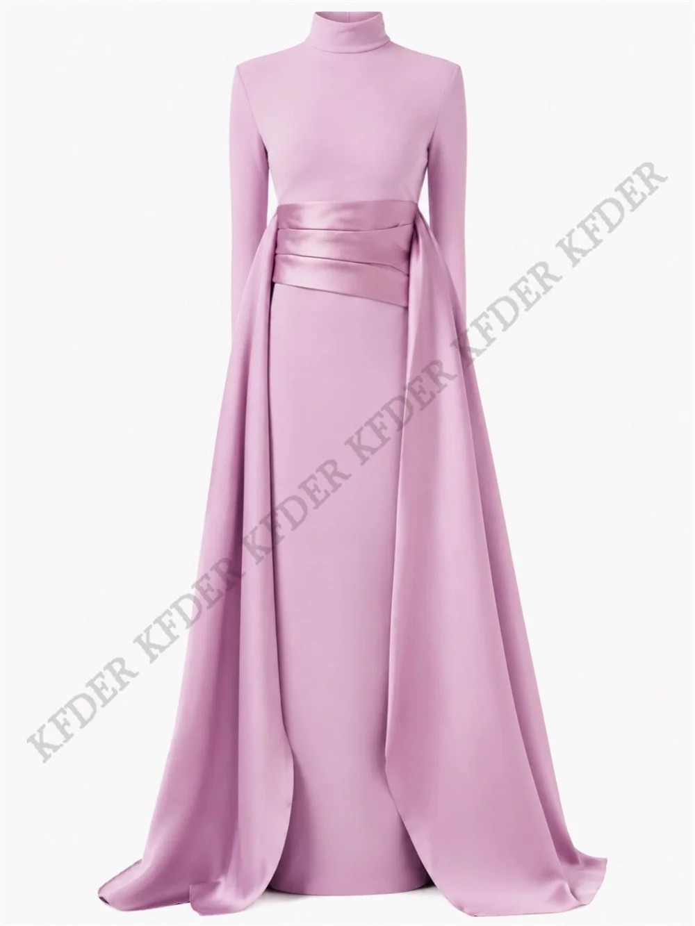 Modest Lavender Long Evening Club Party Dresses Women High Neck Maxi Long Dress Elegant Full Sleeves Dubai Prom Gowns Robe