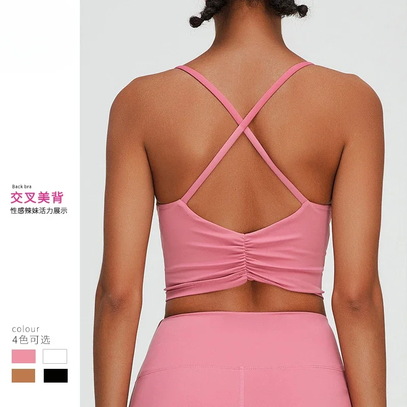 Cross Back Yoga Sling Vest Woman Short Crop Top Sleeveless Sportswear Woman Sport Bra Women's Padded Vest Pilates Clothing