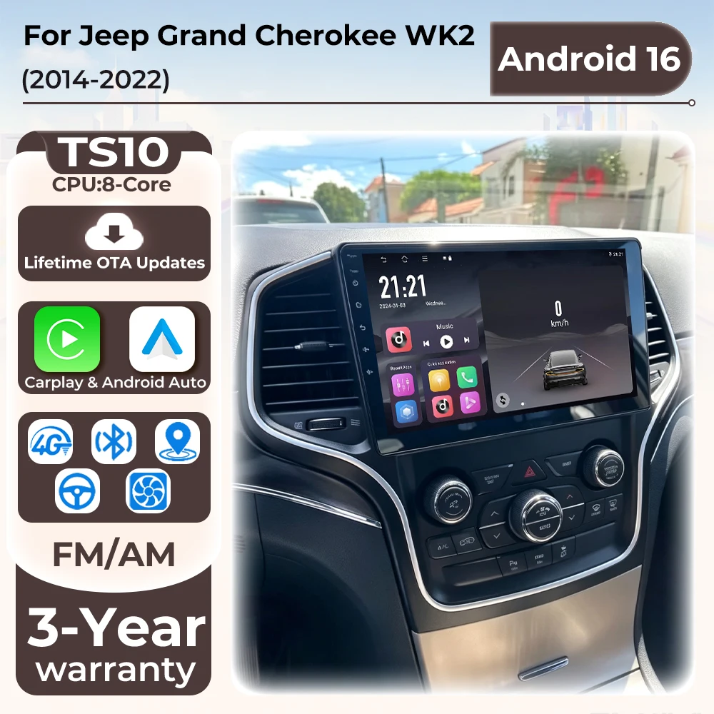 Android 16 Car Radio For Jeep Grand Cherokee WK2 2014 2015 2016 2017 2018 -2022 Carplay Video Multimedia Player BT Stereo Screen