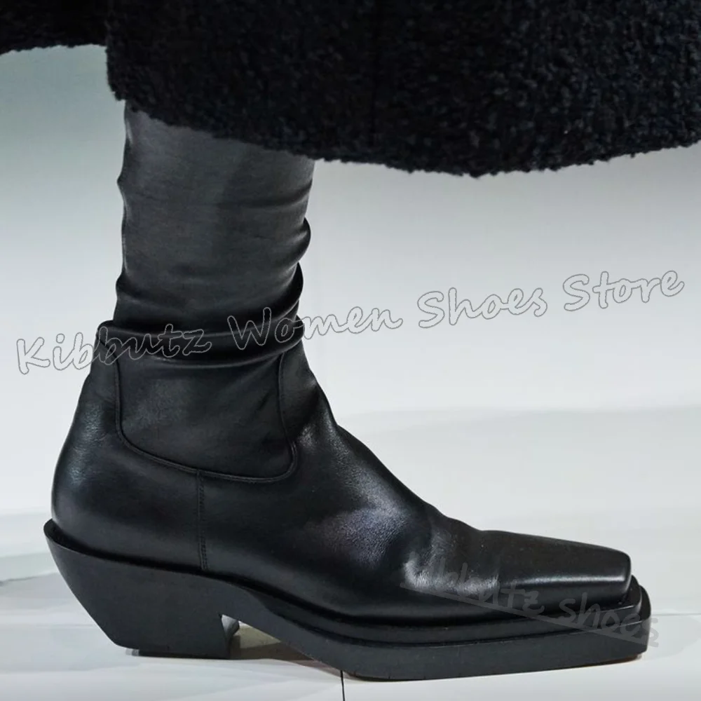 

Above The Knee Boots Leather Solid Color Fashion Novelty Sexy Comfortable Elegant Runway Show Shoes Square Toe Chunky Heels New