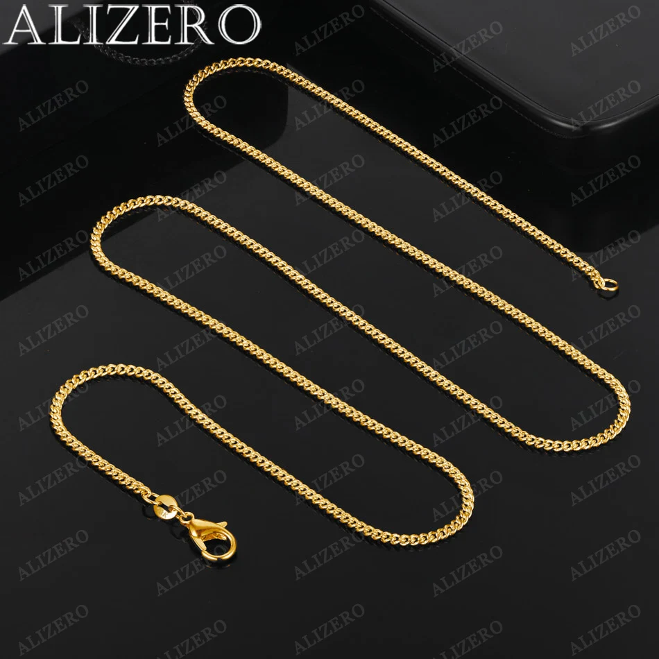ALIZERO 18K złoty naszyjnik 16/18/20/22/24/26/28/30 Cal 2mm podstawowy łańcuszek naszyjniki dla kobiet mężczyzna moda piękna biżuteria hurtowo