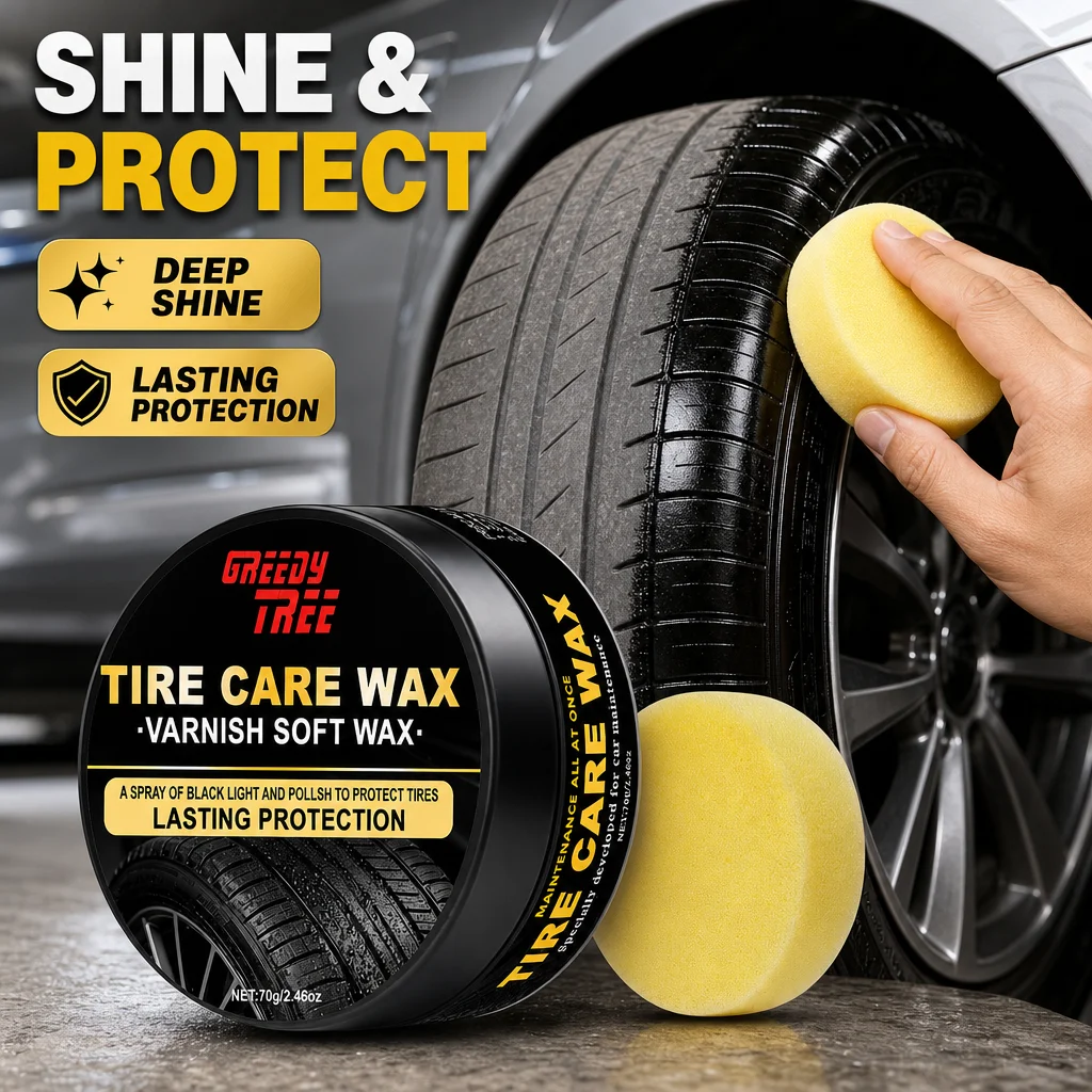 Car Tyre Care Wax 70g Tire Dressing Applicator Sponge Restore Black Rubber Sidewall Deep Shine Gloss Protection Auto Care Polish