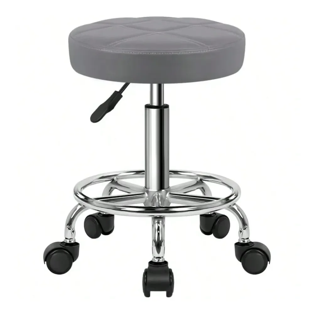 

Rolling Stool Chair PU Leather Height Adjustable Swivel Drafting Work SPA Shop Salon Stools With Wheels Office Chair Small Pink