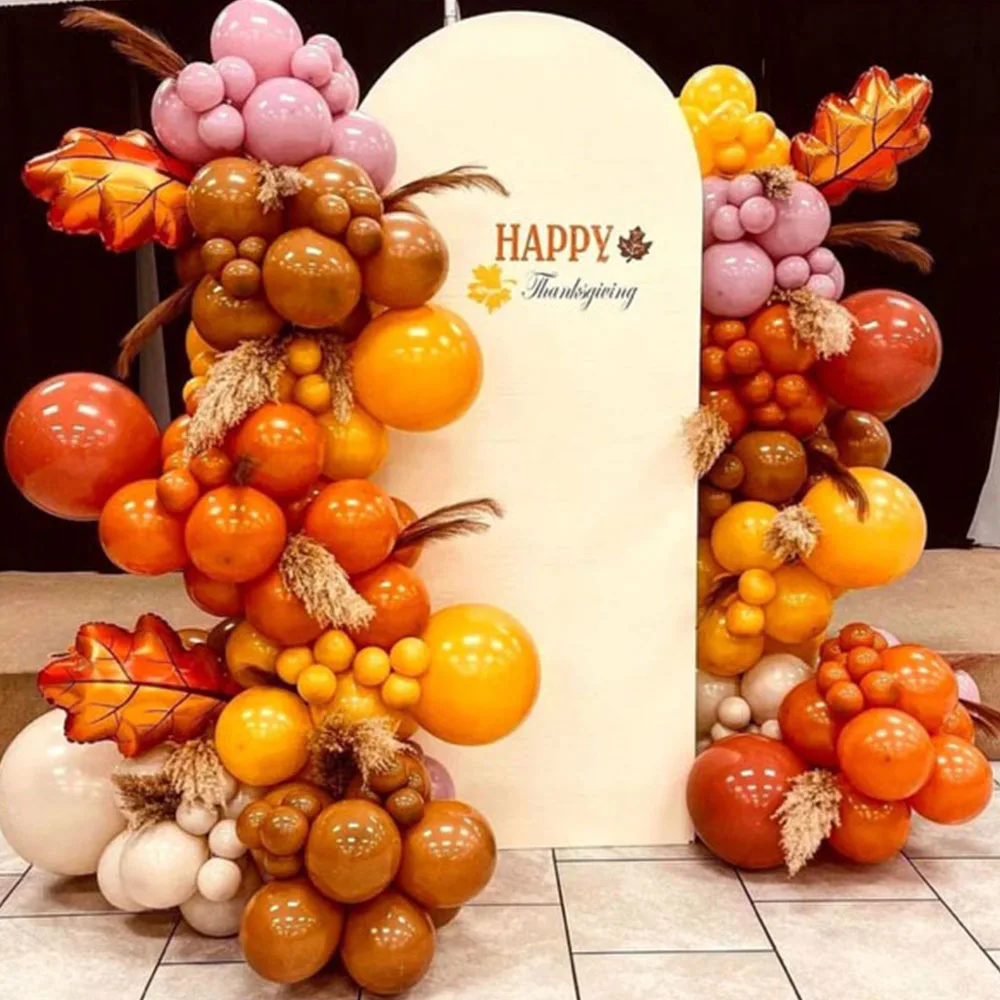 132Pcs Orange Yellow Brown 5/10/18inch Balloons Arch Garland Kit For Autumn Thanks Giving Day Birthday Party Decor Baby Shower