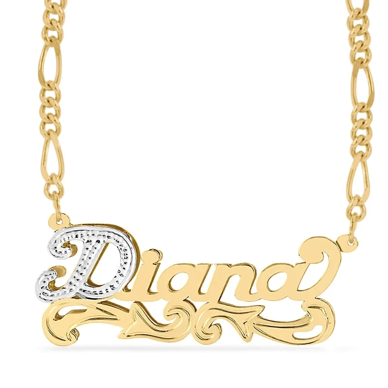 

Zciti Custom Name Necklace Personalized 3D Nameplate 18K Gold Two Tone Pendent Charm Gift For Women Jewelry Gift