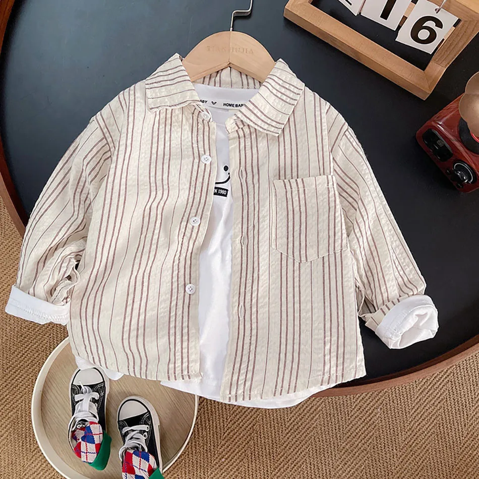 Spring and Autumn Collection for Young Boys Long Sleeve Plaid Shirts with Trendy Korean Design Perfect for the Upcoming Season