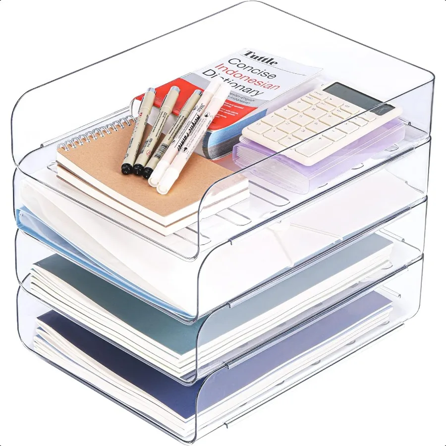 

Set of 4 Office Organization and Storage Clear PET Letter Tray Desk Organizer Stackable Paper Tray Organizer for Desk Accories