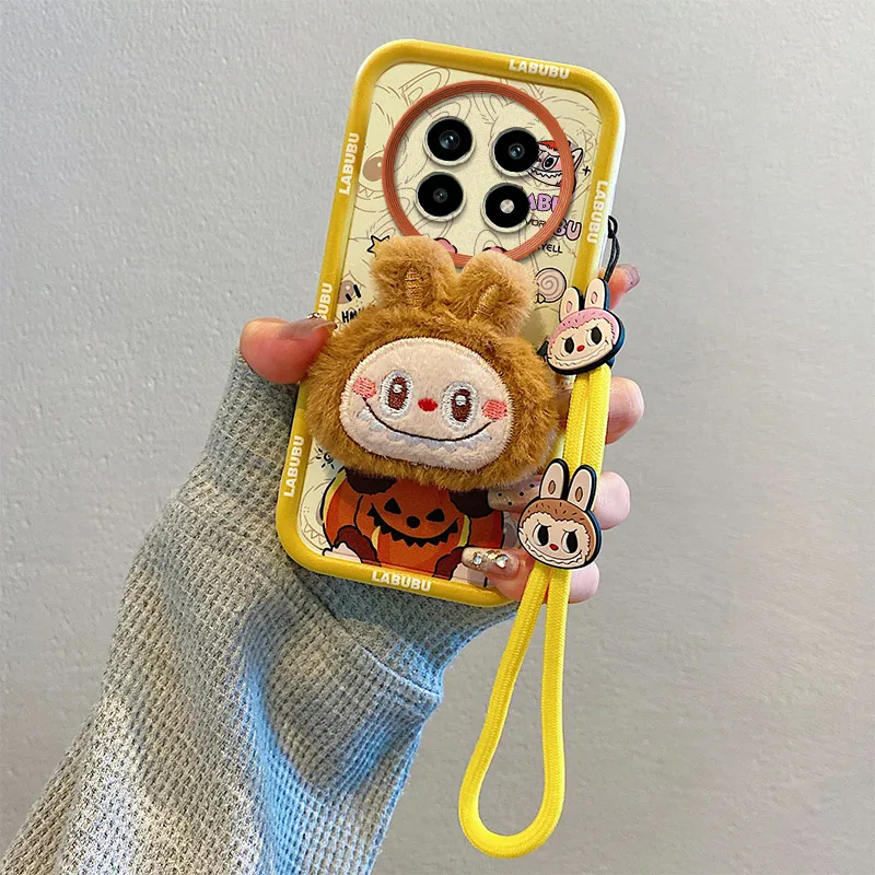 3D Cartoon Lovely Plush Labubu Rope Pendant Phone Accessories Protective Cover Phone Case suitable for Realme 12 13 Pro Plus 12X