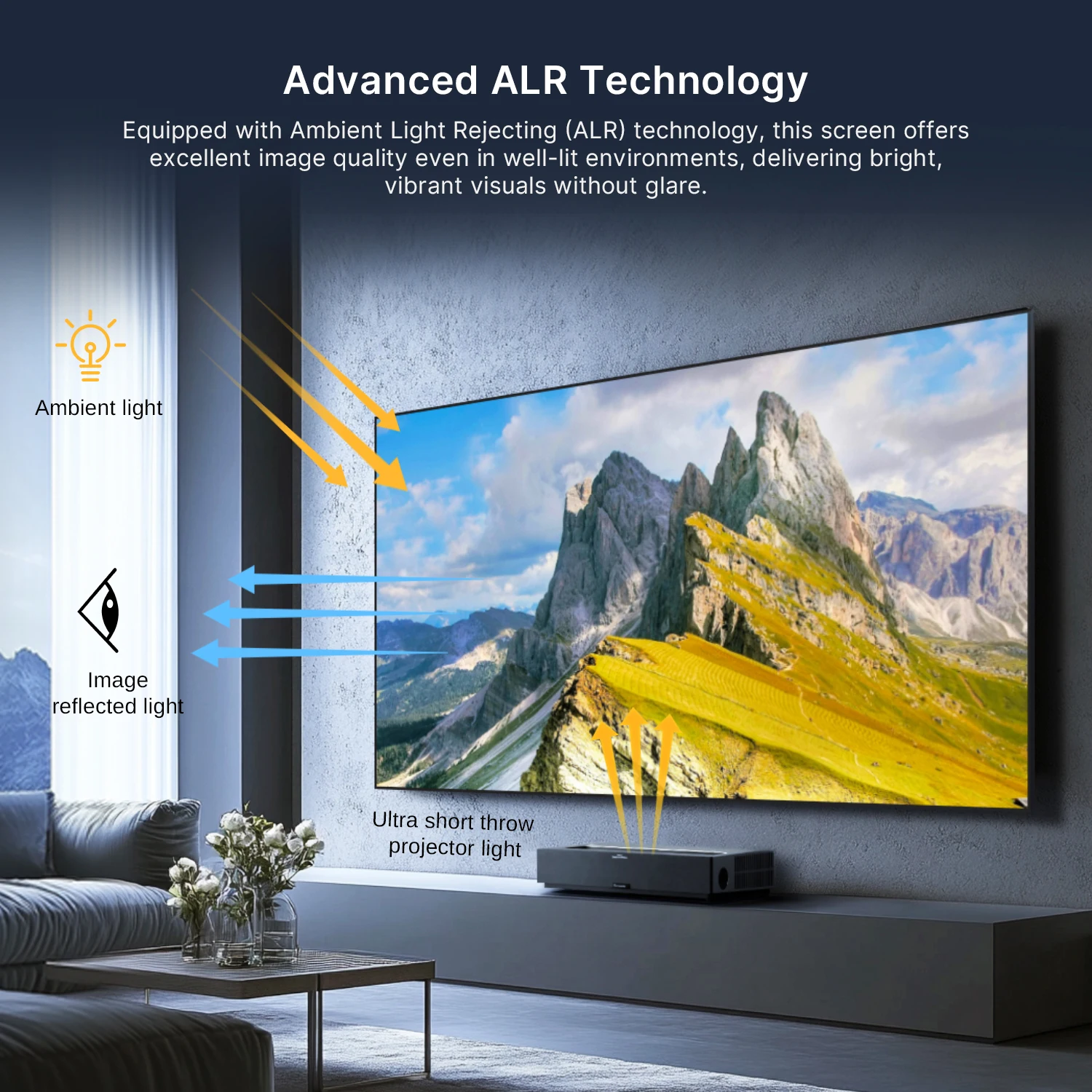 NP 132 Zoll hochpräzise 4K UST ALR Projektorleinwand mit schwarzem Raster, nahtlose linsenförmige Theater-große Projektorleinwand