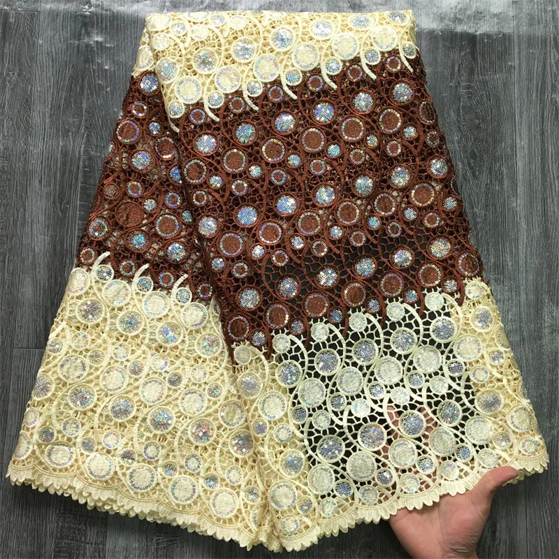 Latest High Quality African Sequins Guipure Cord Lace Fabric Nigerian Water Soluble Lace Guipure Cord For Women Dresses S3668