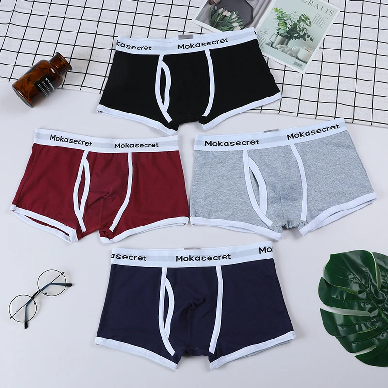 1-4pcs/Set Men\'s Cotton Boxer Briefs  Sexy Men\'s Boxer Underwear Men\'s Fashion Letter Belt Underpants Soft Comfort Male Shorts