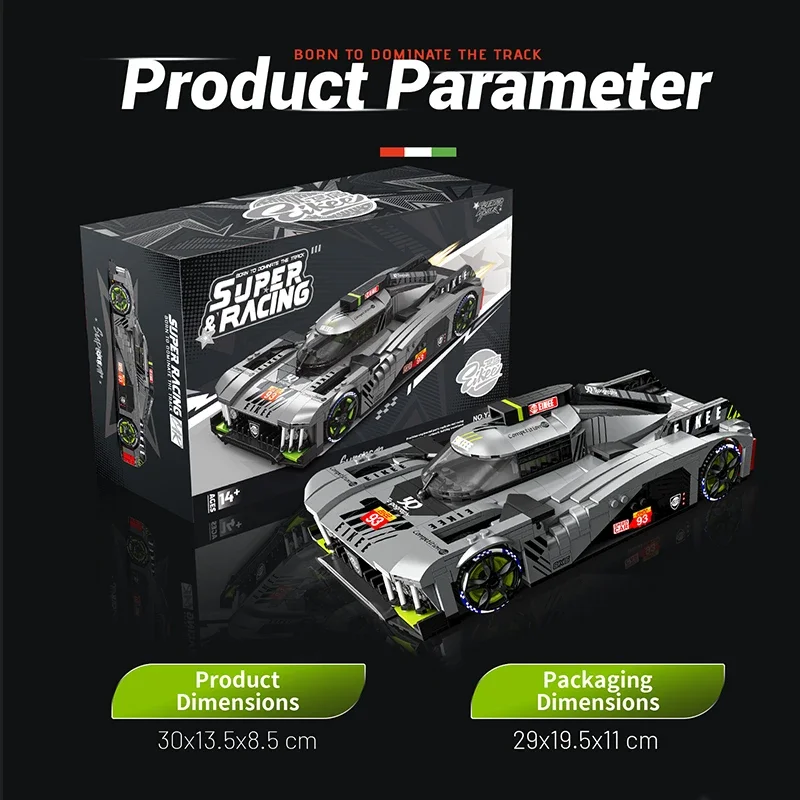 ตัวต่อรถแข่ง Peugeot BZ9X3 Le Mans, ของเล่นประกอบรถ 16 ช่อง, ของขวัญวันเกิดสำหรับเด็กและผู้ใหญ่