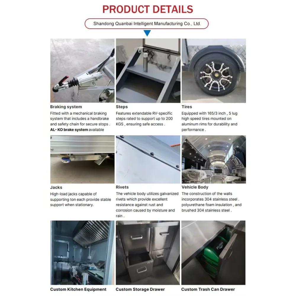 شاحنة طعام بمقطورة امتياز مجهزة بالكامل بثلاجة مقلاة شواء ومطبخ متنقل من الفولاذ المقاوم للصدأ معتمد من DOT CE #2