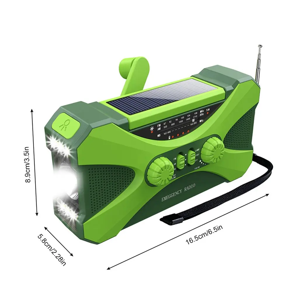 Radio de emergencia de 10000mAh, Dinamo de manivela Solar, Radio FM AM WB NOAA, Radio meteorológica, linterna LED, alarma SOS, altavoz tipo banco de energía