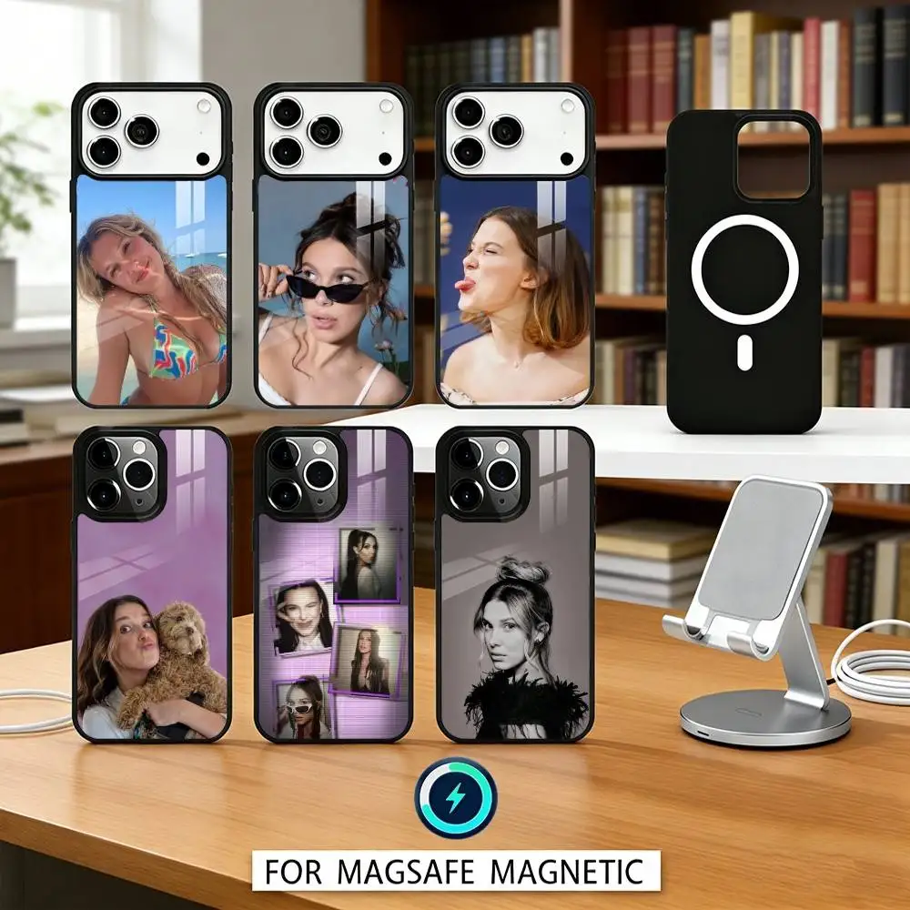 

Singer MMB M-Millie Bobby B-Brown Phone Case Magnetic For iPhone17 16 15 14 13 12 Pro Max For Magsafe Wireless Charging Cover